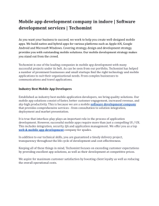 Mobile app development company in indore | Software development services | Techo