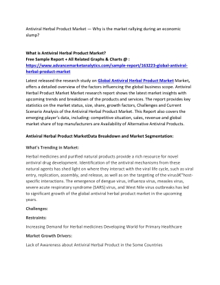 Antiviral Herbal Product Market — Why is the market rallying during an economic