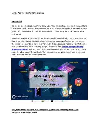 Mobile App Benefits During Coronavirus-Pixel Values Technolabs