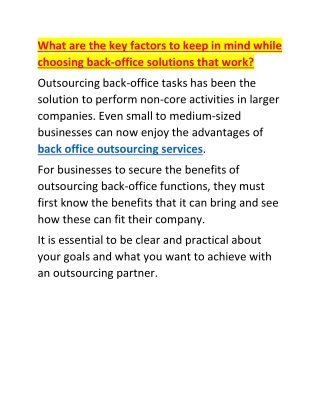 What are the key factors to keep in mind while choosing back-office solutions that work