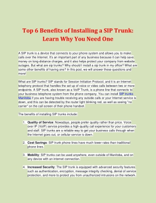 Top 6 Benefits of Installing a SIP Trunk: Learn Why You Need One