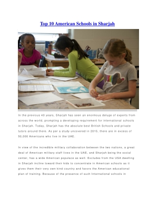 Top 10 American Schools in Sharjah