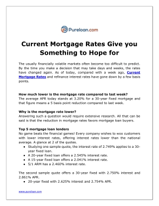 Current Mortgage Rates Give you  Something to Hope for - Pureloan