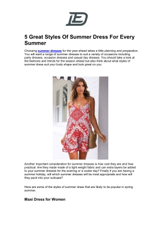 5 Great Styles Of Summer Dress For Every Summer
