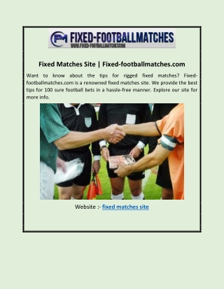 Fixed Matches Site | Fixed-footballmatches.com