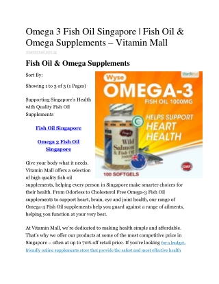 Omega 3 Fish Oil Singapore  Fish Oil & Omega Supplements – Vitamin Mall