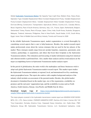 Hydrostatic Transmission Market