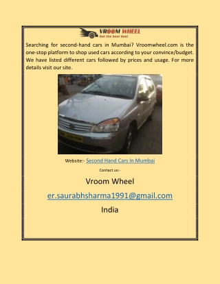 Second Hand Cars in Mumbai | Vroomwheel.com