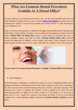 What Are Cosmetic Dental Procedures Available At A Dental Office