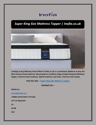 Super King Size Mattress Topper | Inofia.co.uk