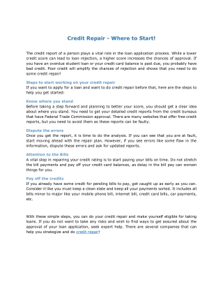 Credit Repair - Where to Start!