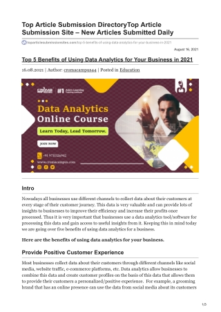 Top 5 Benefits of Using Data Analytics for Your Business in 2021