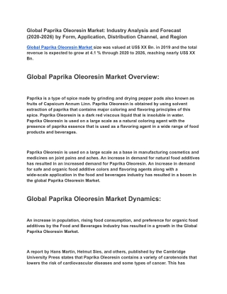 Global Paprika Oleoresin Market