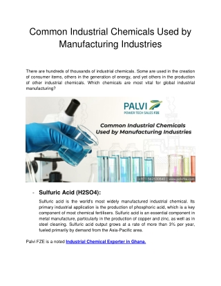 Common Industrial Chemicals Used by Manufacturing Industries