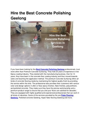 Hire the Best Concrete Polishing Geelong