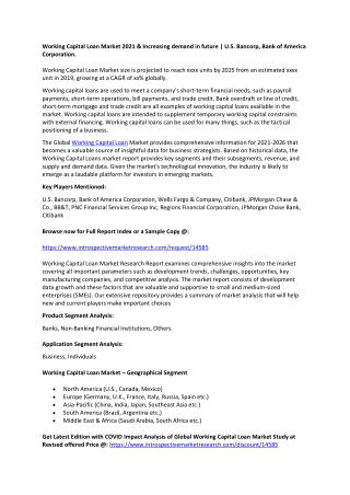 Working Capital Loan Market 2021