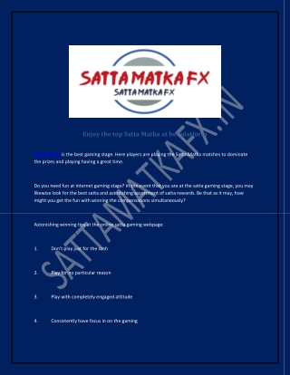 Enjoy Best Matka India Top Plotform
