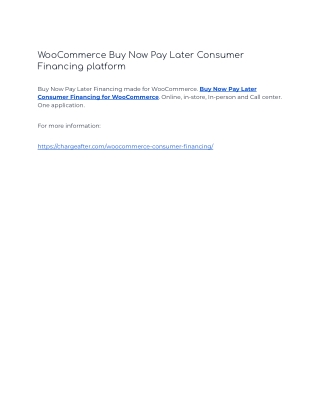 WooCommerce Buy Now Pay Later Consumer Financing platform