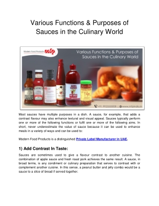Various Functions & Purposes of Sauces in the Culinary World
