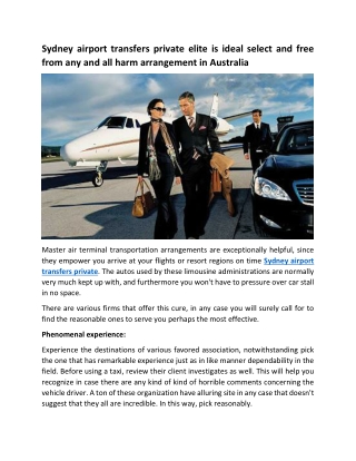 Sydney airport transfers private elite is ideal select and free from any and all