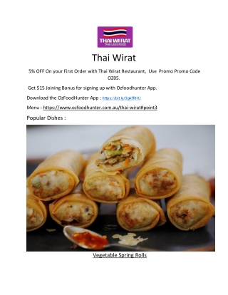 5% Off – Thai Wirat Restaurant Fortitude Valley Delivery , QLD