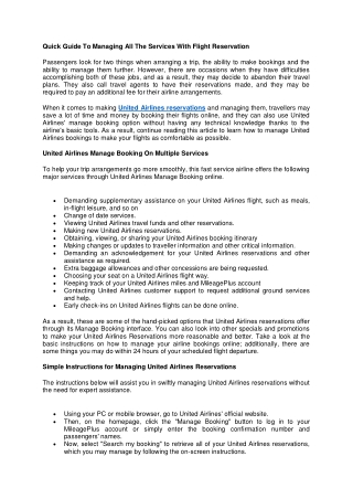 United Airlines Manage booking Quick Guide to managing all the services with Flight Reservation