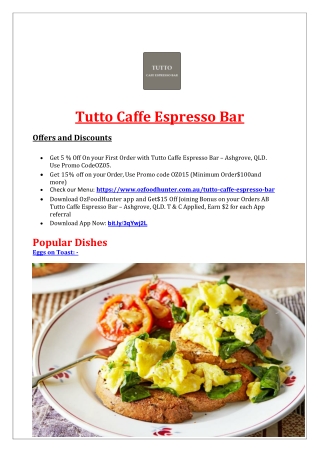 5% Off - Tutto Caffe Espresso Bar - Takeaway Ashgrove, QLD
