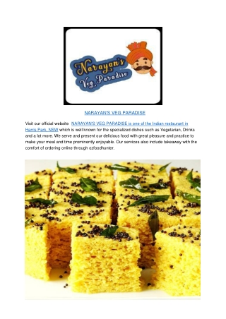 5% Off - NARAYAN'S VEG PARADISE Harris Park Menu,NSW