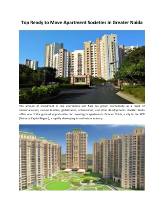 Top Ready to Move Apartment Societies in Greater Noida