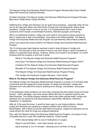 The Natural Vertigo And Dizziness Relief Exercise Program Reviews