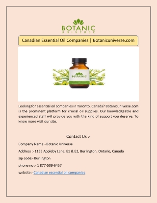 Canadian Essential Oil Companies | Botanicuniverse.com