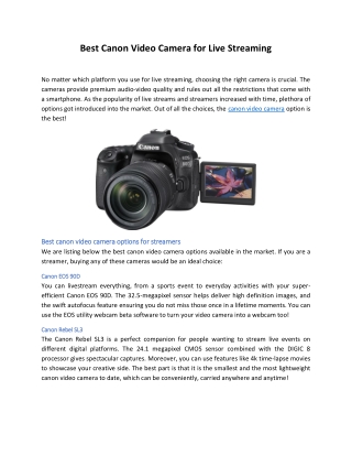Best Canon Video Camera for Live Streaming