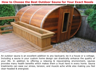 How to Choose the Best Outdoor Sauna for Your Exact Needs