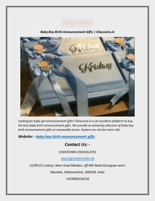 Baby Boy Birth Announcement Gifts | Chocovira.in