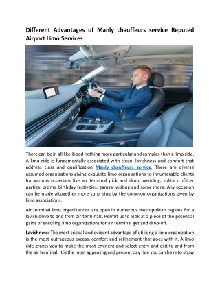 Different Advantages of Manly chauffeurs service Reputed Airport Limo Services