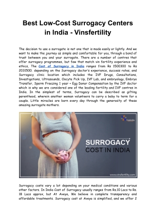 Best Low-Cost Surrogacy Centers in India - Vinsfertility