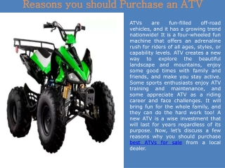 Reasons you should Purchase an ATV