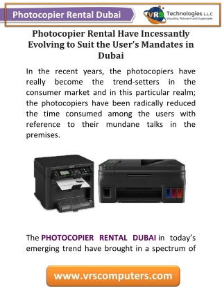 Photocopier Rental Have Evolving to Suit the Users Mandates in Dubai
