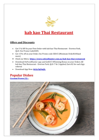 5% off - kab kao Thai Restaurant Menu Everton Park, QLD