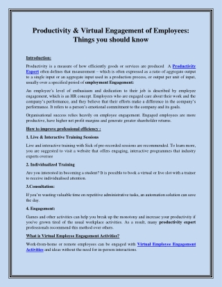 Productivity & Virtual Engagement of Employees Things you should know