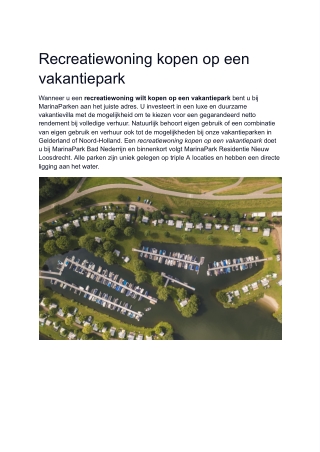 Recreatiewoning kopen op een vakantiepark