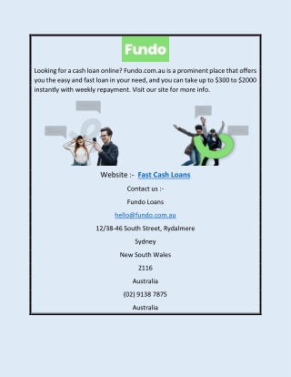 Fast Cash Loans | Fundo.com.au