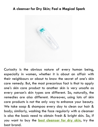 A cleanser for Dry Skin; Feel a Magical Spark