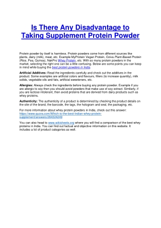 Is There Any Disadvantage to Taking Supplement Protein Powder