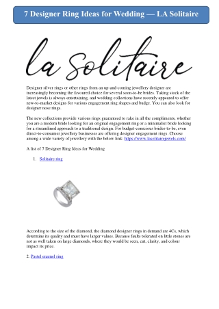 7 Designer Ring Ideas for Wedding — LA Solitaire