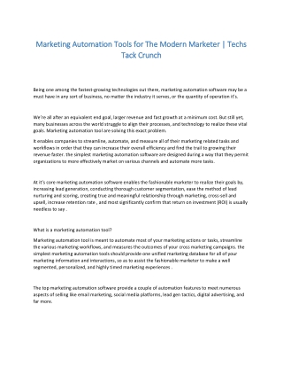 Marketing Automation Tools for The Modern Marketer | Techs Tack Crunch