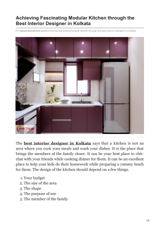 Achieving Fascinating Modular Kitchen through the Best Interior Designer in Kolkata