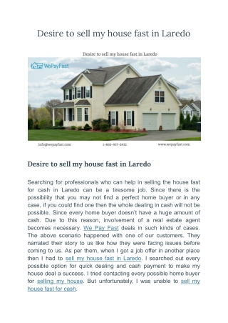 Desire to sell my house fast in Laredo