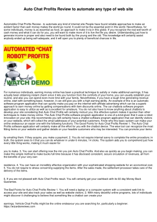 Auto Chat Profits Review to automate any type of site