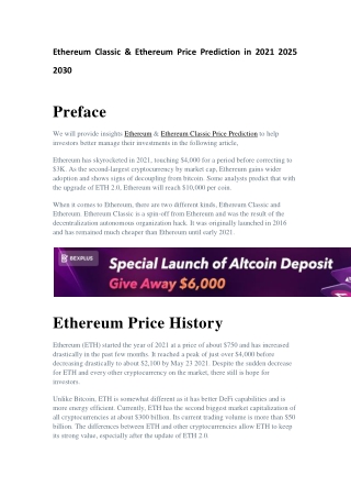 Ethereum Classic & Ethereum Price Prediction in 2021 2025 2030 - Bexplus Exchange Blog